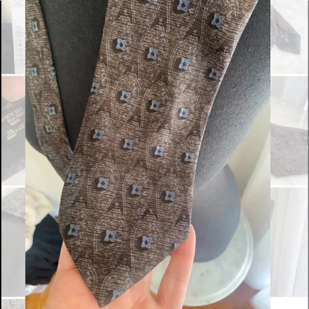 ERMENEGILDO ZEGNA Brown with Blue Grey Accents Recent Tie